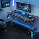 HLDIRECT 40 inch Gaming Desk with LED, Ergonomic Computer Table for Adult and Teen, Black