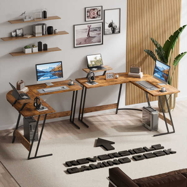 Homall L-Shaped Gaming Desk 51.2 Inches Corner Office Desk with Removable Monitor Riser, Black