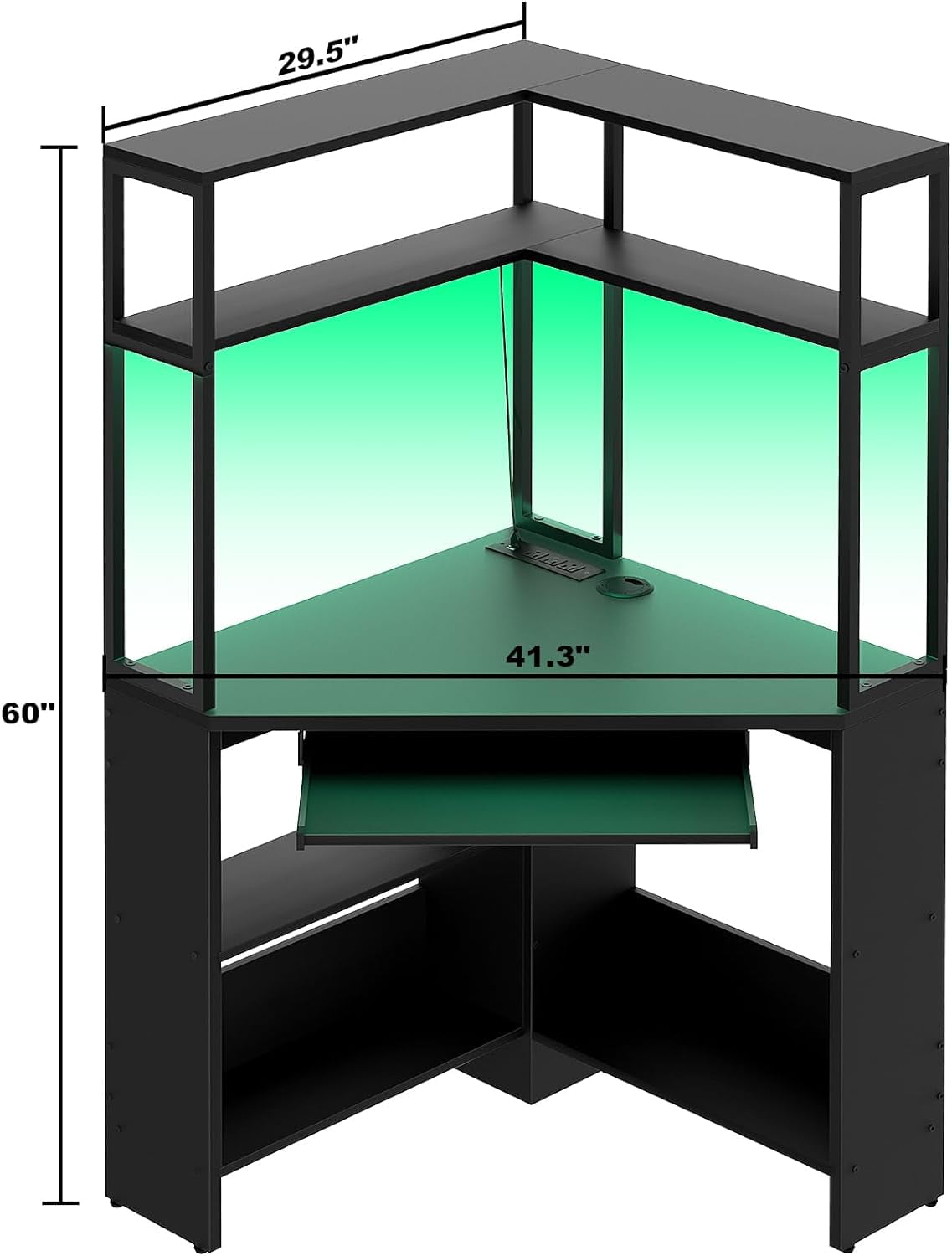 Homieasy Corner Computer Desk with Power Outlets & LED Light, Corner Desk with Hutch, Triangle Gaming Desk with Keyboard Tray,