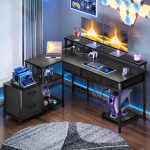 L Shaped Gaming Desk with File Drawer & Power Outlet, 53" Reversible Home Office Desk with Monitor Stand & Storage Drawers,