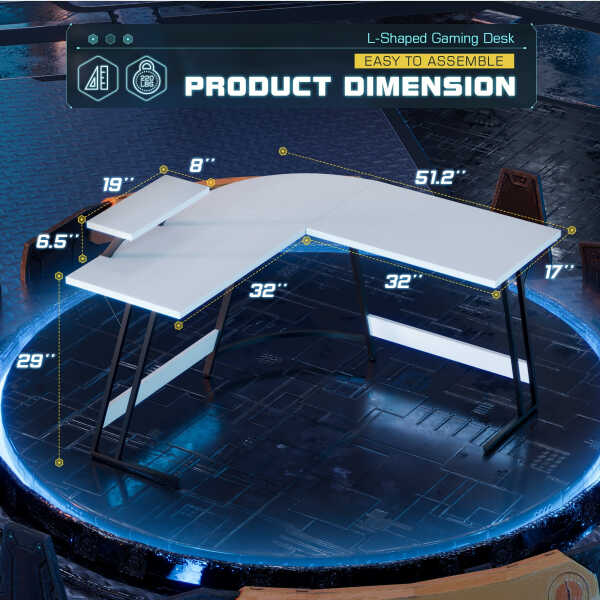 Homall L-Shaped Gaming Desk 51.2 Inches Corner Office Desk with Removable Monitor Riser, Black
