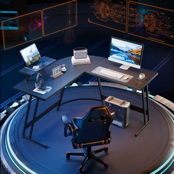 Homall L-Shaped Gaming Desk 51.2 Inches Corner Office Desk with Removable Monitor Riser, Black