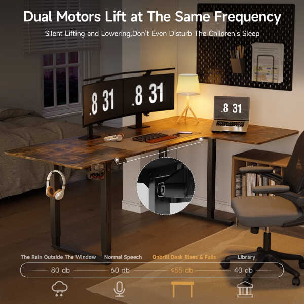 63x43 Inches L Shaped Standing Desk, Electric L Stand Up Desk with 4 Legs, Adjustable Height from 28-46 Inches for Home and