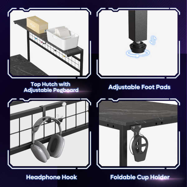 Bestier 42 inch Gaming Desk with LED Lights & Power Outlet, Reversible L Shaped Computer Desk with Hutch & Storage Shelves,