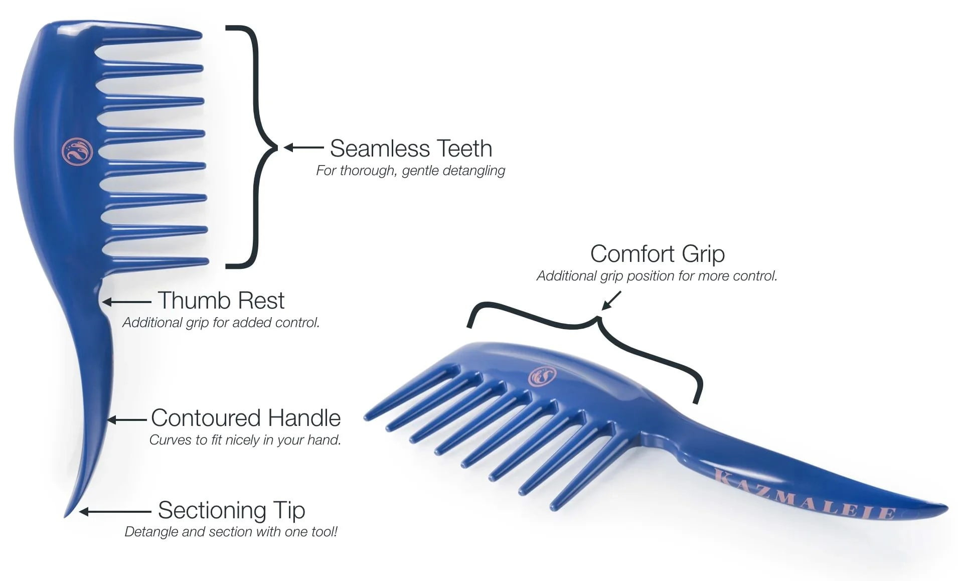 KAZMALEJE Kurls Plus Wide Tooth Hair Comb, Rose