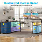 KKL 61 inch L Shaped Gaming Desk with 4 Drawers & Power Outlets, Home Office Desk with Adjustable Heights Monitor Stand &