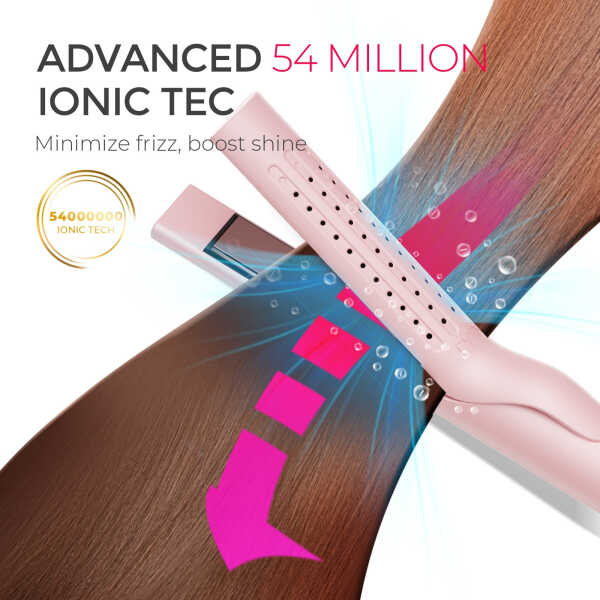 TYMO 360&deg Airflow Curling Iron, Flat Iron Hair Straightener and Curler 2 in 1, 5 Temps & Dual Voltage, 1.25 Inch, Pink