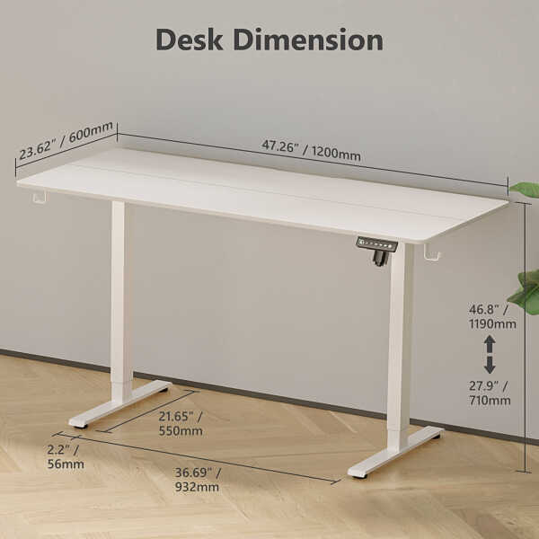 VVENACE Electric Standing Desk Height Adjustable Desk 48 x 24 inch 4 Memory Height Stand up Desk for Home Office, White