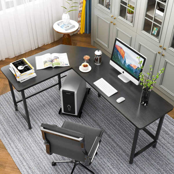 Ktaxon 66" Wood L-Shaped Computer Gaming Desk Corner PC Latop Table Study Office Workstation Black