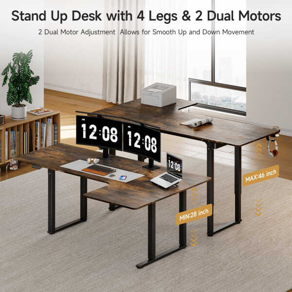 63x43 Inches L Shaped Standing Desk, Electric L Stand Up Desk with 4 Legs, Adjustable Height from 28-46 Inches for Home and