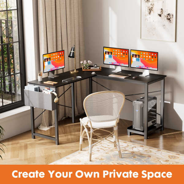 CONCETTA 49 Inch Modern L Shaped Computer Desk with Lower Storage Shelf & Side Bag, Two-Way Convertible Corner Gaming Table for