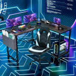 Furnibear Computer Desk with Drawer and Power Outlets, 47" Office Desk with 2 Monitor Stands and Fabric File Cabinet for Home
