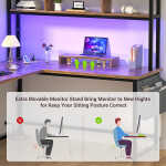 Homieasy L Shaped Desk with Power Outlet & USB Ports, 86.6'' Reversible L-Shaped Gaming Desk with Monitor Stand & LED Strip, 2