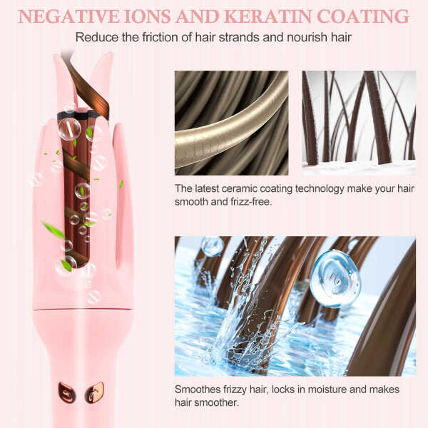 Automatic Hair Curler, Double Ceramic Curling Irons with 1.5" Rotating Barrel, 4 Temps & Timer
