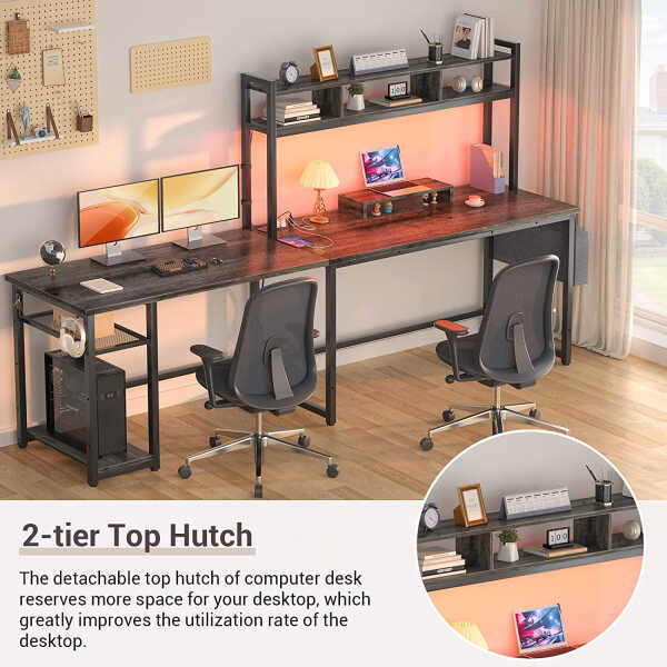 Homieasy L Shaped Desk with Power Outlet & USB Ports, 86.6'' Reversible L-Shaped Gaming Desk with Monitor Stand & LED Strip, 2