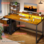 EnHomee 43.3" Gaming Desk with LED Lights & Power Outlets, Computer Desk with Drawers, Home Office Desks with Reversible Shelves