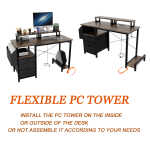 Furnibear Computer Desk with Drawer and Power Outlets, 47" Office Desk with 2 Monitor Stands and Fabric File Cabinet for Home