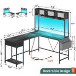 Yoobure 55 inch L Shaped Desk with Power Outlet and LED lights&65292Corner Gaming Desk with Storage Shelf&65292Computer Desk L