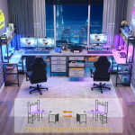 iSunirm L Shaped Gaming Desk with Storage, Computer Gaming Desk with LED Lights & Hutch, Reversible Computer Desk with Power