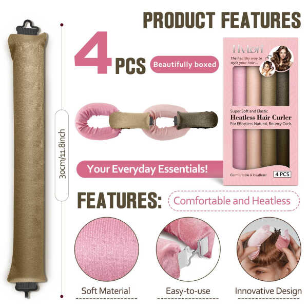 Tivlon Heatless Hair Curls, Heatless Curling Rods, No Heat - No Perm - No Damage to Hair - Overnight Curls Blowout, Heat Free