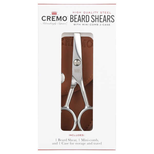 Cremo Men's Beard Shears, Perfect for Mustache & Beard Trimming, Brown, All Hair Types, 1 Ct