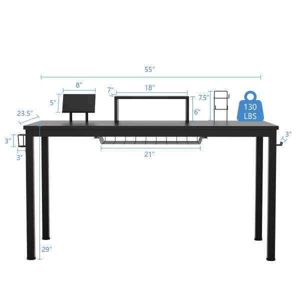 Costway 55 inch Gaming Desk Racing Style Computer Desk with Cup Holder & Headphone Hook