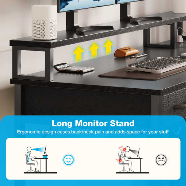L Shaped Gaming Desk with File Drawer & Power Outlet, 53" Reversible Home Office Desk with Monitor Stand & Storage Drawers,