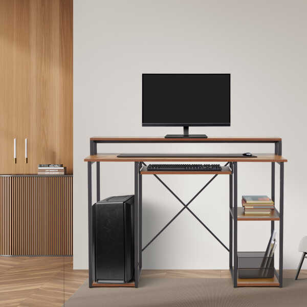 JOMEED Computer Desk with Monitor Shelf for At-Home Office, Brown/Black