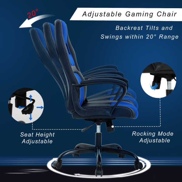 YRLLENSDAN Gaming Collection Z-Shaped Desk with Headphone Hook and Adjustable Feet, Blue