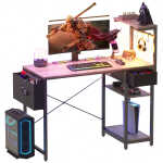 Eunon 44 inch Gaming Computer Desk with LED Lights, Reversible 4 Tier Storage Shelves & Drawer,Pink