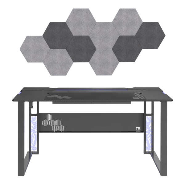 RS Gaming&trade Gaming Computer Desk RGB with 10 Acoustic Panels, Black