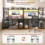 iSunirm Desk with LED Light and Power Outlet, 47.2'' Gaming Desk with Hutch, Reversible Computer Desk with Drawers, and Storage