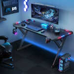 HLDIRECT 40 inch Gaming Desk with LED, Ergonomic Computer Table for Adult and Teen, Black