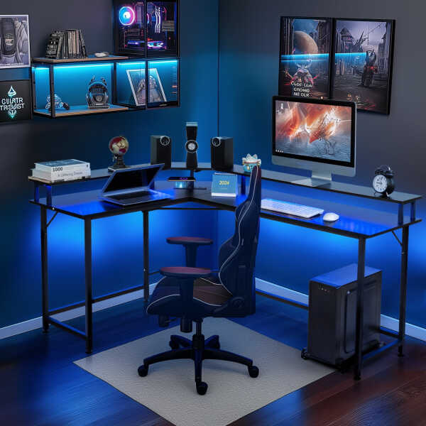 Ktaxon 66" Wood L-Shaped Computer Gaming Desk Corner PC Latop Table Study Office Workstation Black