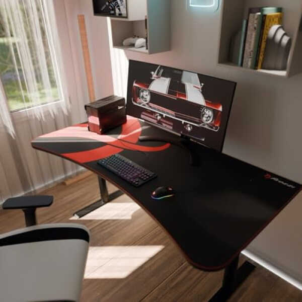 Arozzi Arena Gaming Desk Microfiber, Black