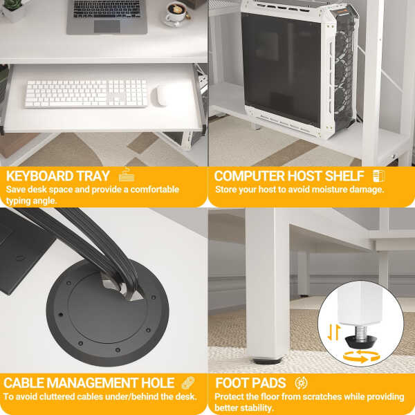 Homieasy Corner Computer Desk with Power Outlets & LED Light, Corner Desk with Hutch, Triangle Gaming Desk with Keyboard Tray,