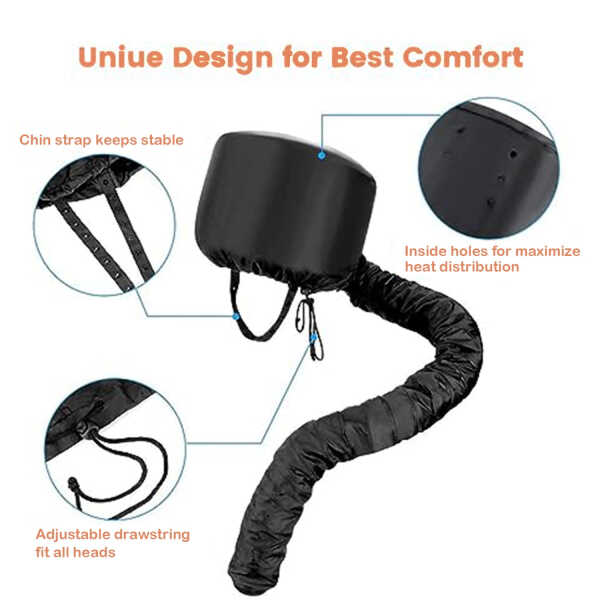 MuzooyBeauty Hood Hair Dryer Attachment Set, Hair Drying Cap Hand Held Dryer Including Soft Adjustable Hooded Bonnet Head Band