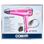 Conair 1875 Watt Cord-Keeper Hair Dryer with Ionic Conditioning, Pink