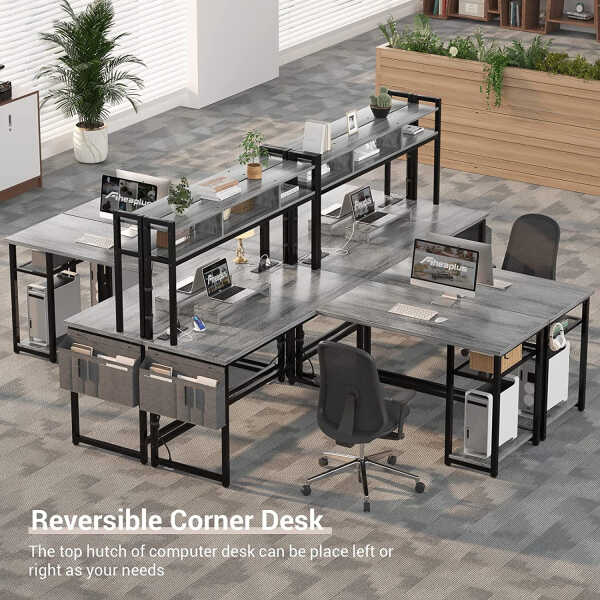 Homieasy L Shaped Desk with Power Outlet & USB Ports, 86.6'' Reversible L-Shaped Gaming Desk with Monitor Stand & LED Strip, 2