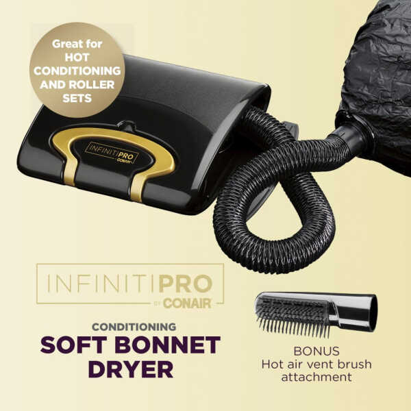 Conair InfinitiPRO Conditioning Soft Bonnet Hair Dryer with Hot Air Vent Brush Attachment