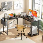 CONCETTA 49 Inch Modern L Shaped Computer Desk with Lower Storage Shelf & Side Bag, Two-Way Convertible Corner Gaming Table for