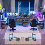 iSunirm L Shaped Gaming Desk with Storage, Computer Gaming Desk with LED Lights & Hutch, Reversible Computer Desk with Power