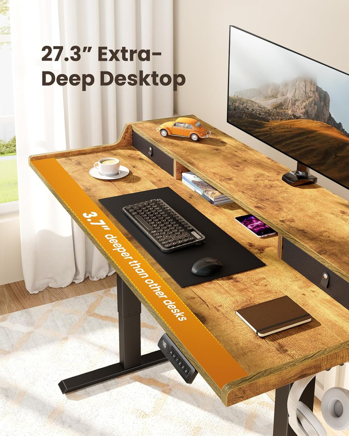 CHITOOMA 63&Prime x 28&Prime Electric Standing Desk with Drawers, Height Adjustable Gaming Desk with Monitor Stand & Storage