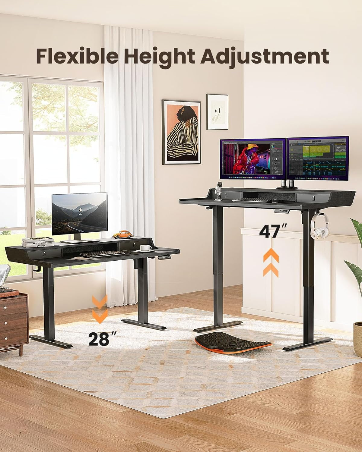 CHITOOMA 63&Prime x 28&Prime Electric Standing Desk with Drawers, Height Adjustable Gaming Desk with Monitor Stand & Storage