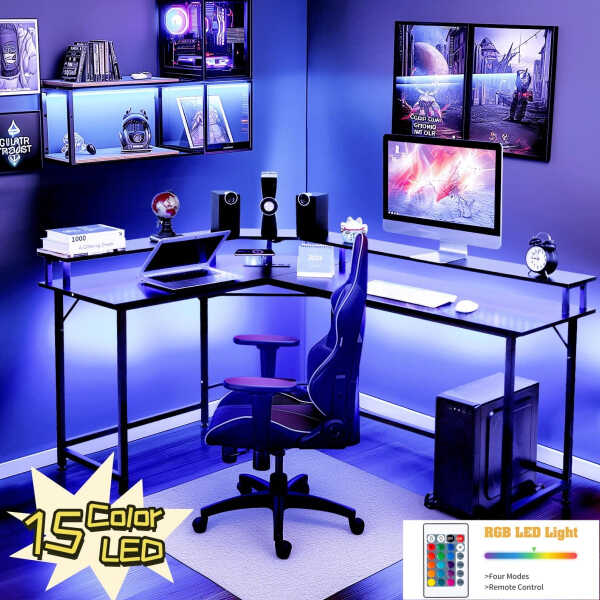 Ktaxon 66" Wood L-Shaped Computer Gaming Desk Corner PC Latop Table Study Office Workstation Black