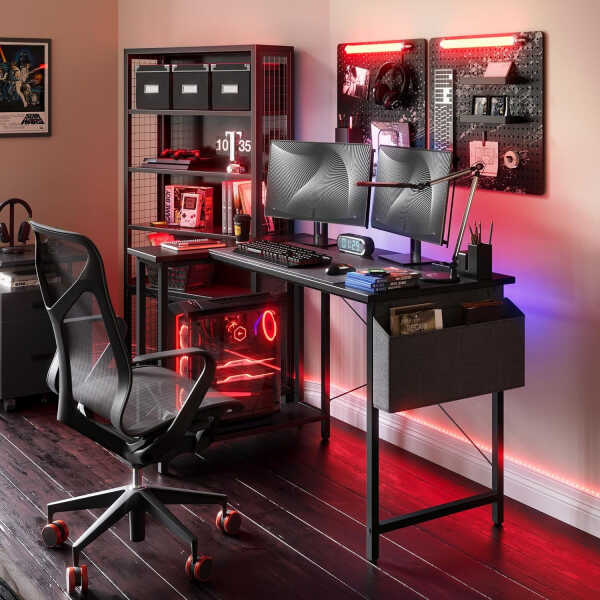 DESINO 40 Inch L-Shaped Computer Desk with Storage Shelves Home Office Corner Desk Study Writing Table, Black