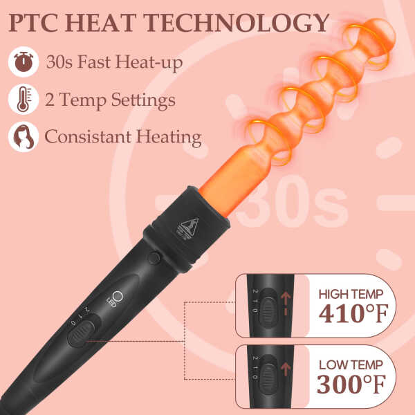 5 In 1 Curling Iron Set, Hair Curling Wand Set with 5 Interchangeable Barrel Curling Wand (0.75"-1.25"), Bubble Wand, Tapered