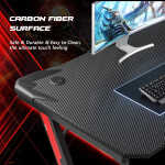 Homall 44 Inches Z-Shaped Gaming Desk Carbon Fiber Surface Desk with Cup Holder & Headphone Hook, Black