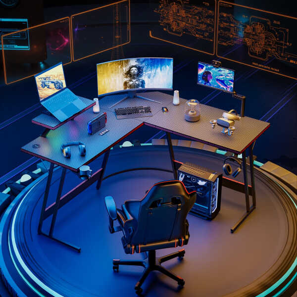 Homall L-Shaped Gaming Desk 51.2 Inches Corner Office Desk with Removable Monitor Riser, Black