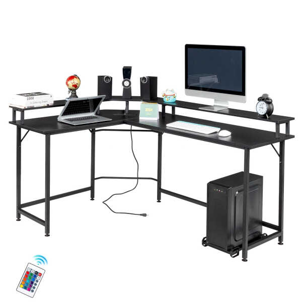 Ktaxon 66" Wood L-Shaped Computer Gaming Desk Corner PC Latop Table Study Office Workstation Black